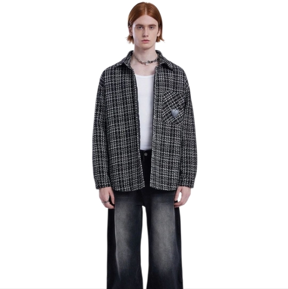 Aelfric Eden CITY OF LOVE VINTAGE PLAID TWEED JACKET Black White Medium - Picture 1 of 14